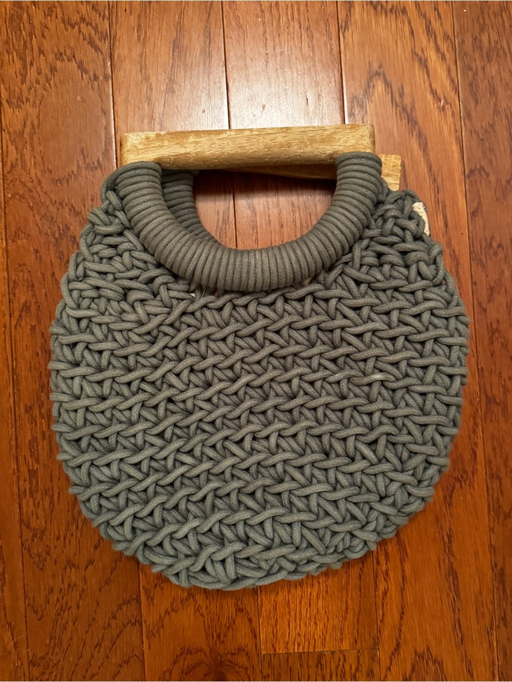 a new day Gray Handwoven Crochet Round Clutch with Wooden Handles